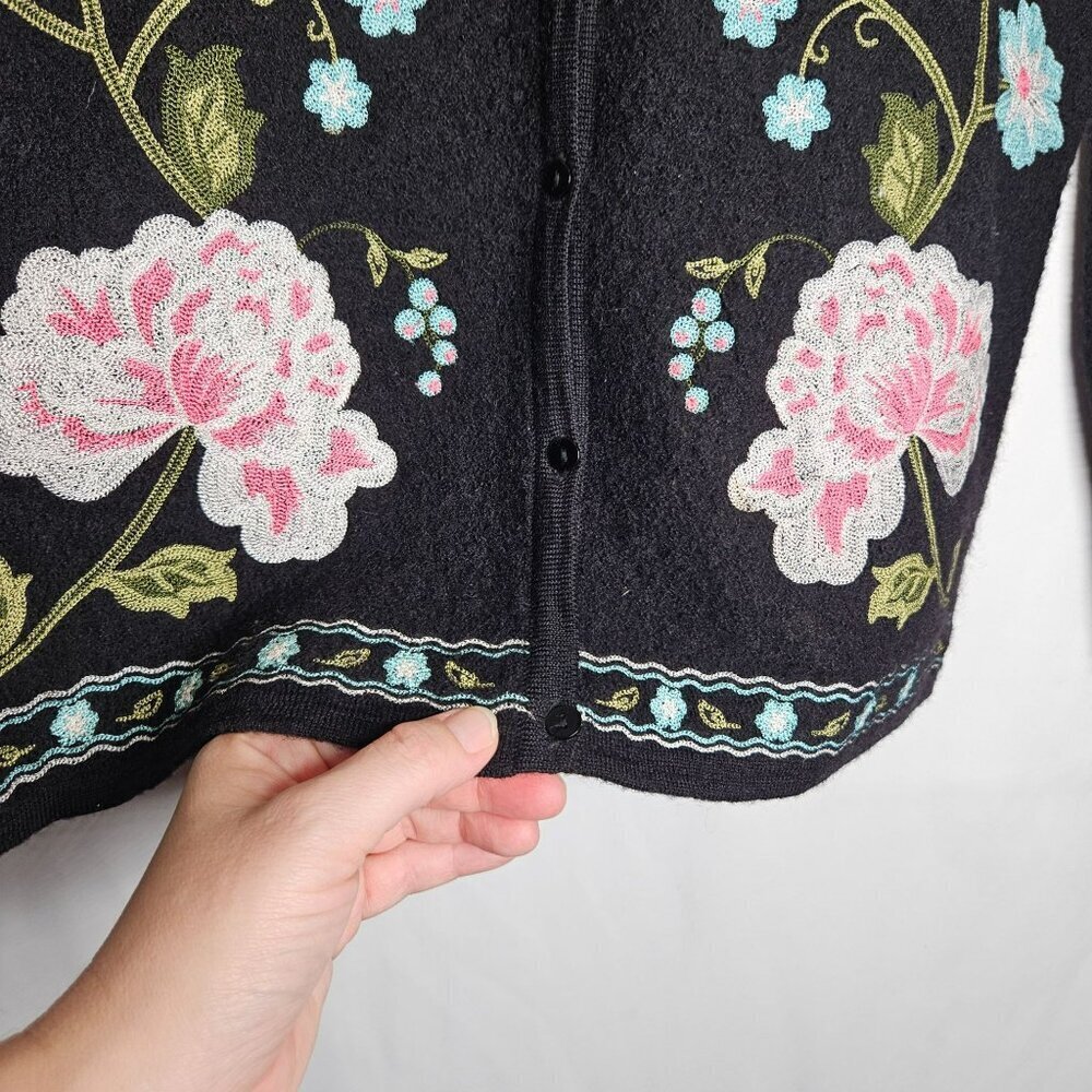 Casual Corner Annex Petite Boiled Wool Floral Embroidery Cardigan Sweater LP - Picture 6 of 11
